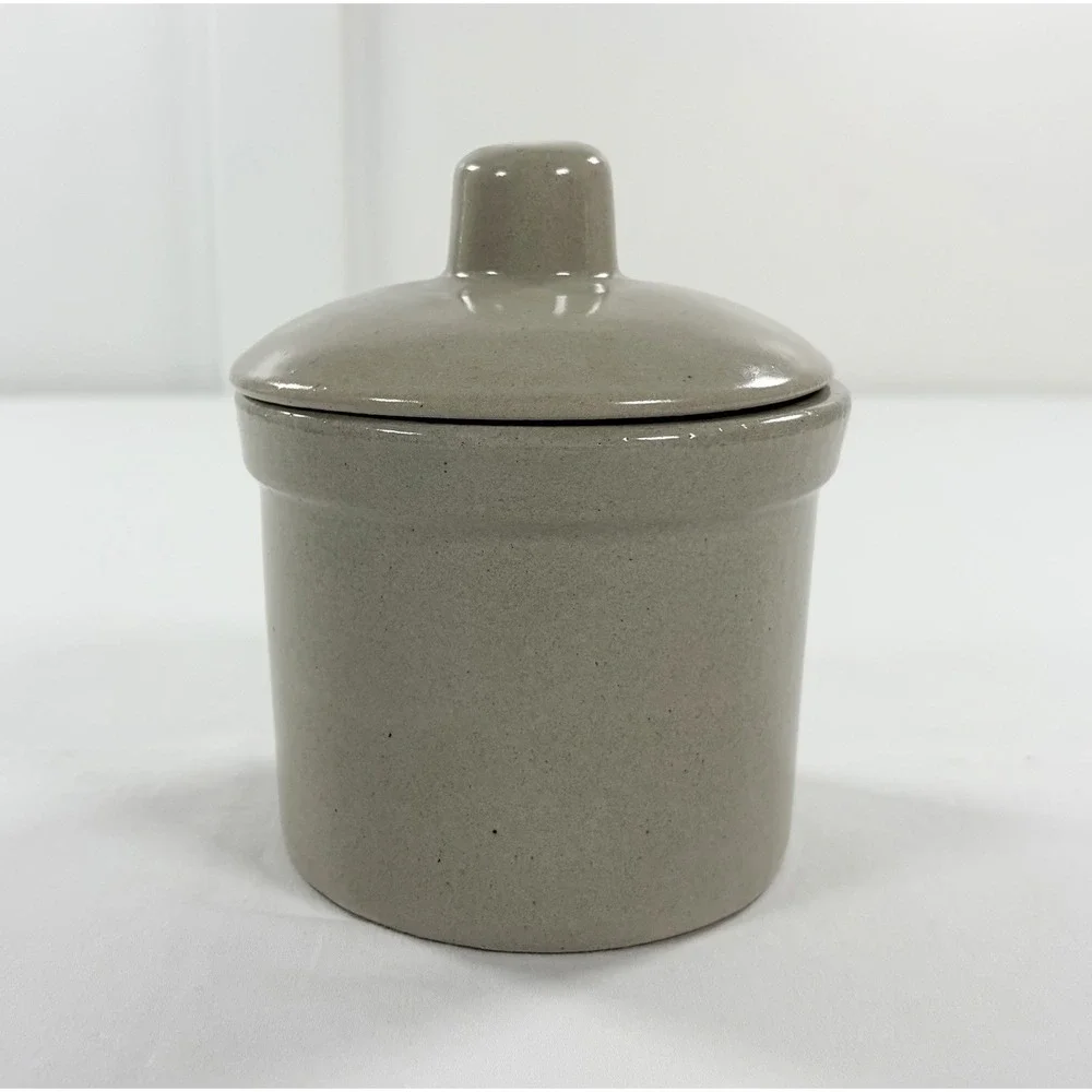 Vintage RRP Co Roseville OH‎ Speckled Beige Stoneware 1 Pint Butter Crock w/ Lid